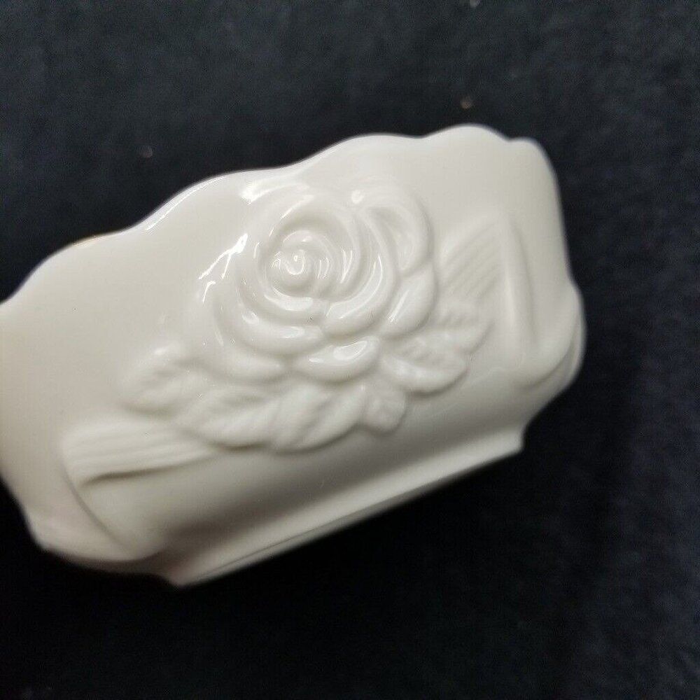 Vintage Lenox Round Bowl Dish Embossed Rose Blossom Ivory Cream Gold Candy Nut